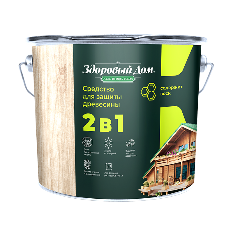 Защитно-декоративное покрытие 2.7 л для древесины Здоровый Дом 2 в 1, орех Защитно-декоративное покрытие 2.7 л для древесины Здоровый Дом 2 в 1, орех