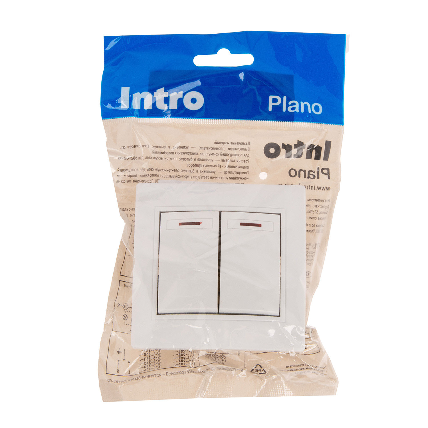 Выключатель Intro Plano СП 2кл. белый с подсветкой 10А-250В IP20 1-105-01