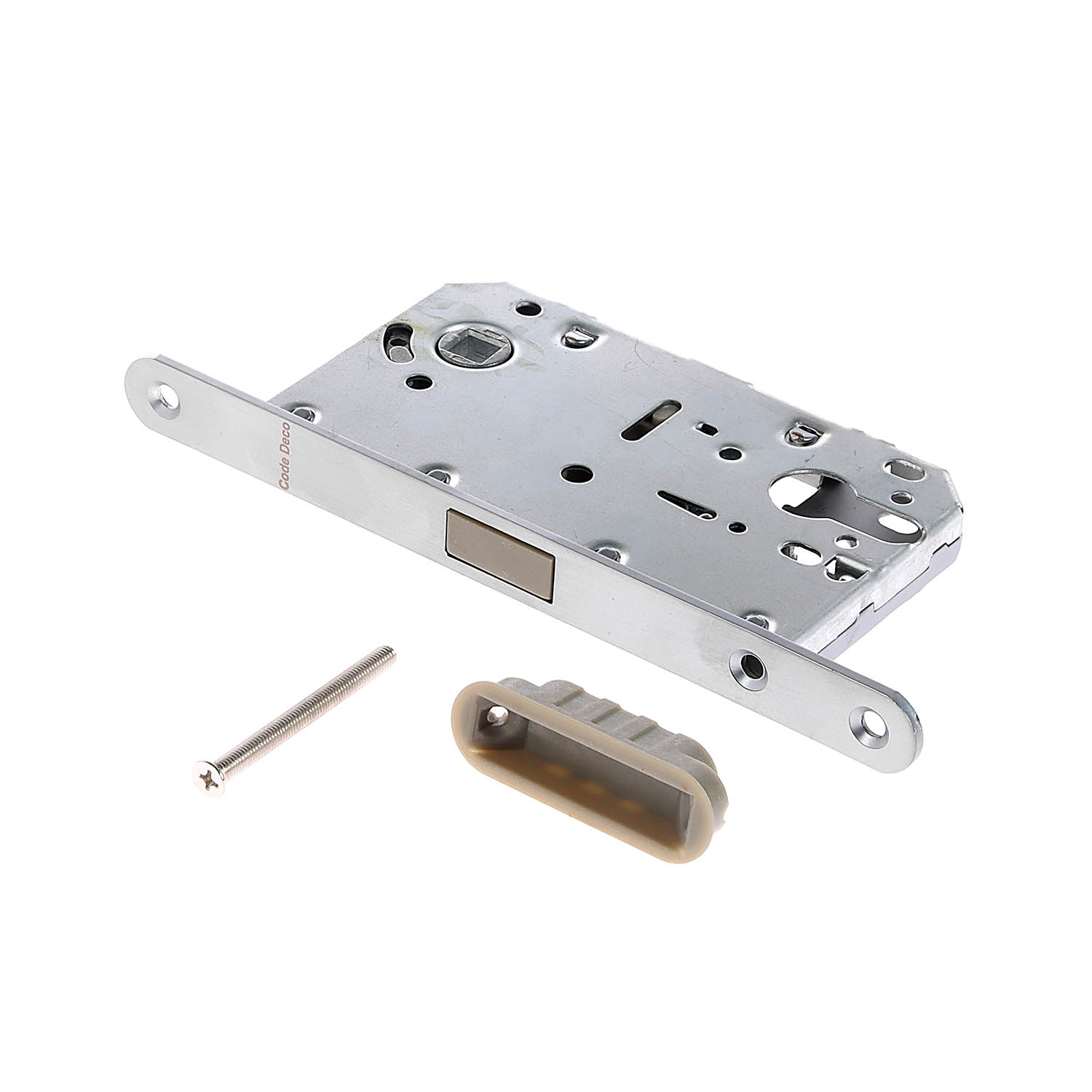 Защелка врезная п/ручку и цил.мех. ХРОМ сатинированный МАГНИТНАЯ 5300-MC-CRS Code Deco*1/40