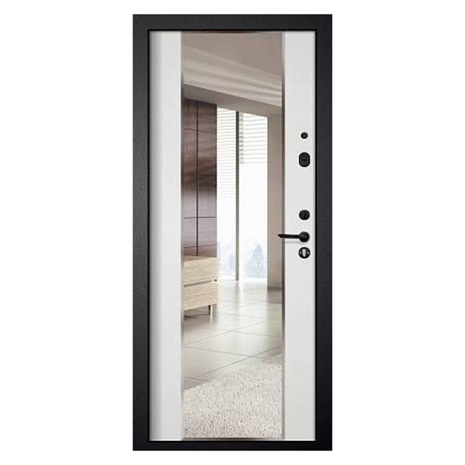 Дверь входная Двери Гуд М-4 GOODMAN, 860х2050х80 мм, правая, с зеркалом, черный шелк/белый ясень