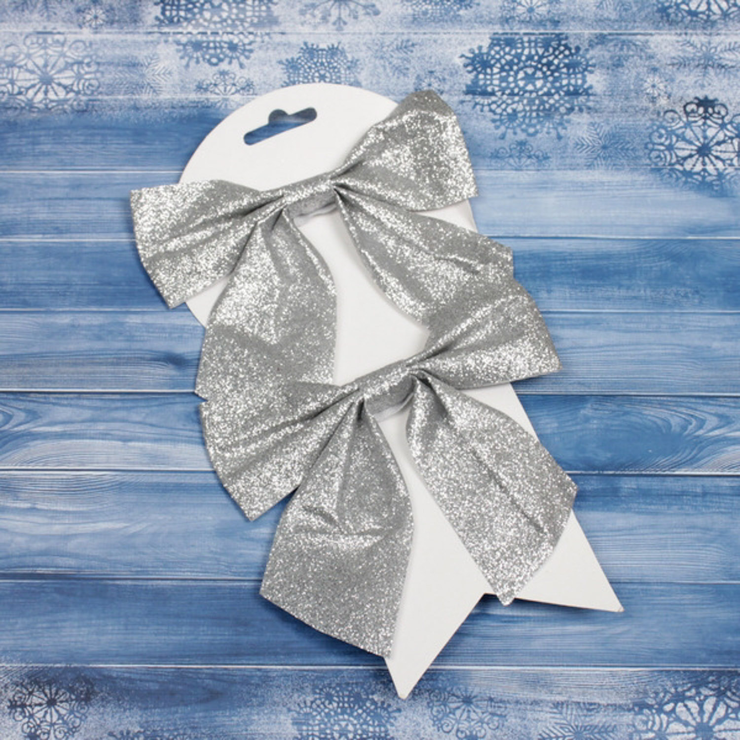 Набор бантов на елку «Зимнее очарование», 15х15 cм, 2 шт., серебро