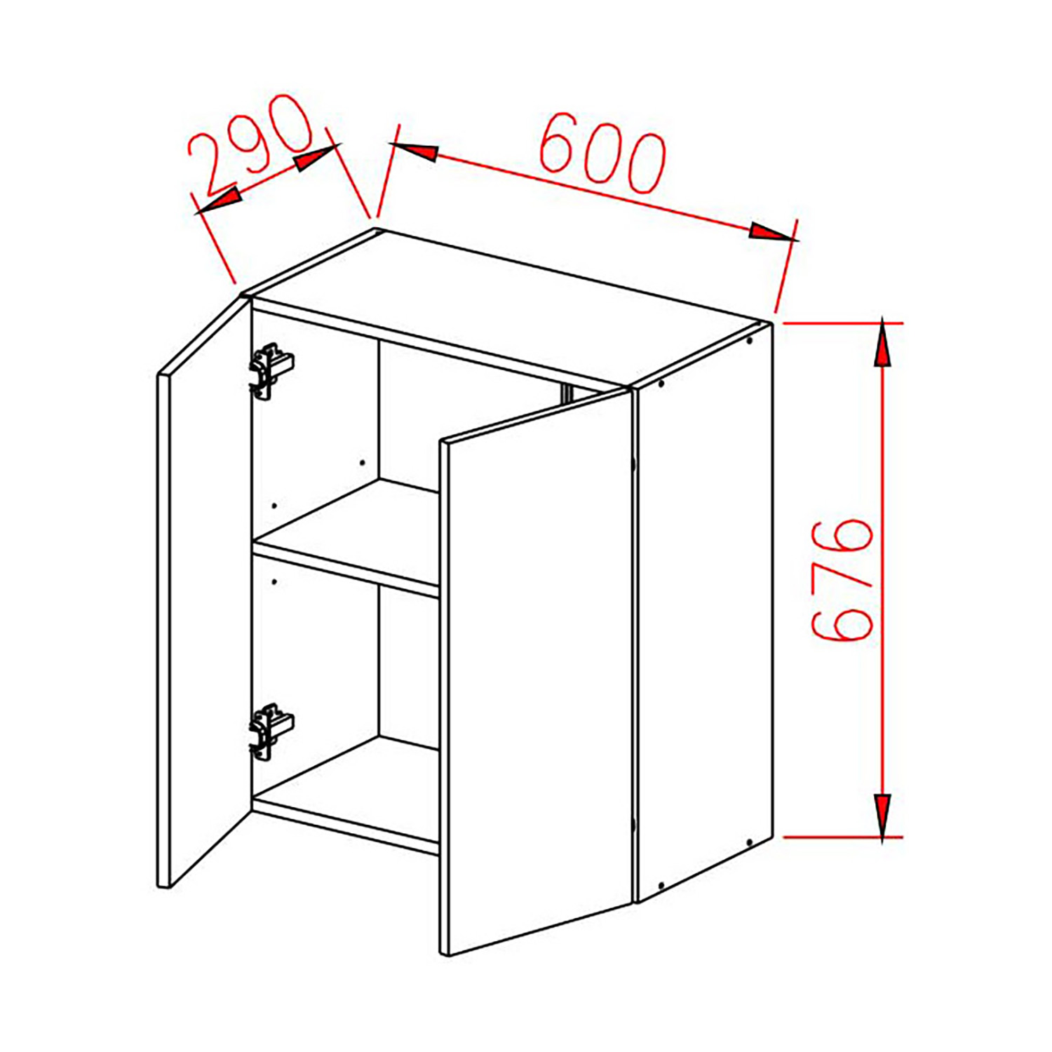 Шкаф навесной 600х676х290 мм BROZEX-WOOD Melissa, с двумя дверцами, белый