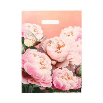 Пакет полиэтиленовый с вырубной ручкой "Нежные пионы", 30х40 см, 50 мкм 9559544