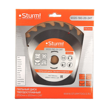 Диск пильный 190*20,0мм 24 зубьев по дереву (9020-190-20-24T) Sturm *1/40 Диск пильный 190*20,0мм 24 зубьев по дереву (9020-190-20-24T) Sturm *1/40