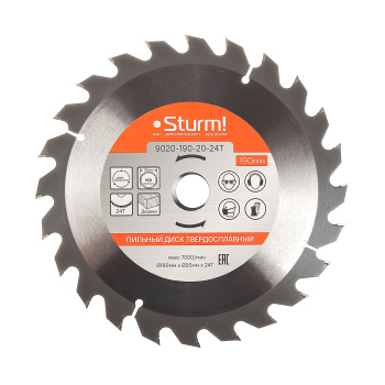 Диск пильный 190*20,0мм 24 зубьев по дереву (9020-190-20-24T) Sturm *1/40 Диск пильный 190*20,0мм 24 зубьев по дереву (9020-190-20-24T) Sturm *1/40