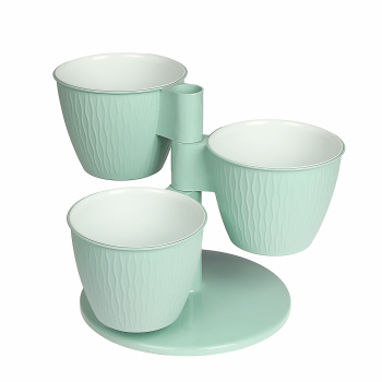 Кашпо-"Каскад" 3-х местная пластм. "Пирамида"  d верха 125мм h100мм со вставками Мята *1/10