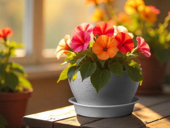 Кашпо пластм. "Фиалочка" 0,8л d верха 140мм h80мм с поддоном Серый перламутр. КФ 0,8ПГ *1/65