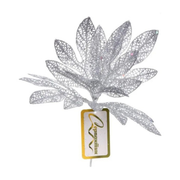 Ветка декоративная "Сказочный листопад" 25 см, Серебро Ветка декоративная "Сказочный листопад" 25 см, Серебро