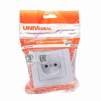 Розетка Бриллиант СП 1-мест. серебро бз 16А IP20 UNIVersal 7949834