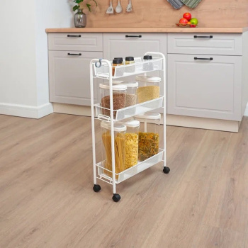 Этажерка металл. "Ладья1К" 3-х ур.: 3 корз., в.0,76м,ш.0,44,гл.0,17м, на колес. Белая Э321Б "ЗМИ" *1