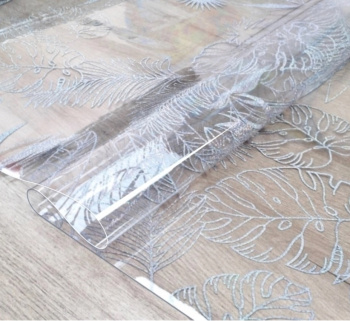 Клеёнка без основы "термо" гладкая "Листья белые" шир.0,6м,толщ.0,65мм GW-52252"ТермоКлеёнка"*20