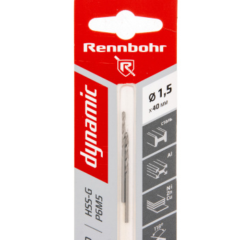 Сверло по металлу 1,50*40/18мм HSS-G P6M5 (2шт) блистер арт.675015 DYNAMIC RENNBOHR *10/40/640