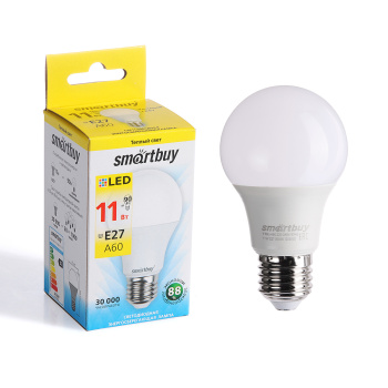 Лампа светодиодная Smartbuy, Е27, груша A60, 11 Вт, 850 Лм, 3000 К, теплый белый
