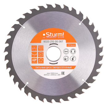 Диск пильный 210*30,0мм 36 зубьев по дереву (9020-210-30-36Т) Sturm *1/10/40 Диск пильный 210*30,0мм 36 зубьев по дереву (9020-210-30-36Т) Sturm *1/10/40
