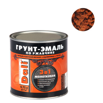 Грунт-эмаль по ржавчине коричневая с молотковым эффектом 0,75 л DALI *1/6/576
