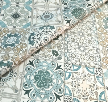 Клеёнка на тканевой основе, полиур.покр."Elegance" "Узоры" Зел./Беж ш.1,37м GW-21587 "Great Way" *20