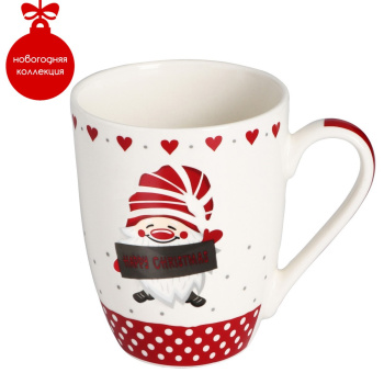 Кружка  "Новый год" фарфор. 340мл "Праздничный переполох. Гном Бом" 9606792 "Доляна" *12/48