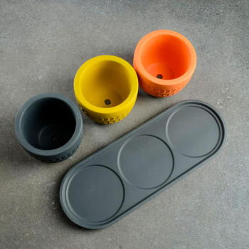 Кашпо гипсовое "Этно" НАБОР 3х0,18л  с поддоном Лосось, Оливка, Антрацитк ("VipSet") *2